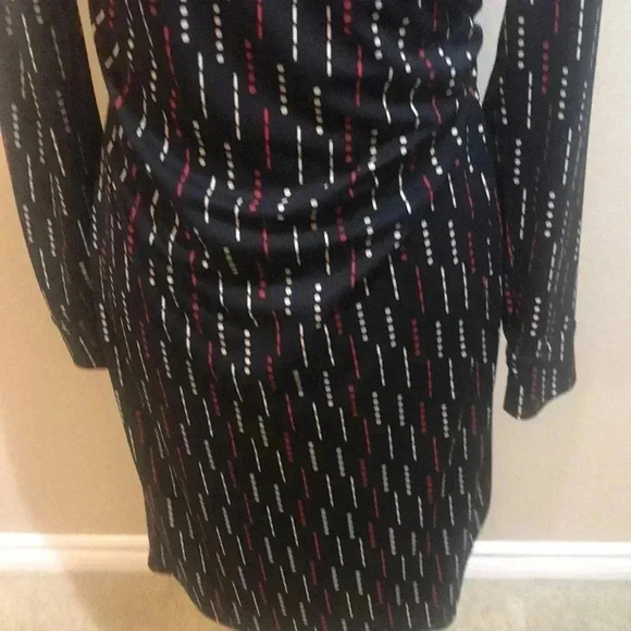 Vintage Express Black Red White Dot & Dash Design Faux Wrap Midi Dress-Size 5/6 - Picture 6 of 10